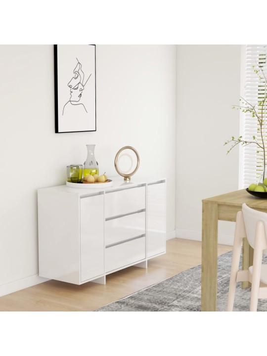 Příborník se 3 zásuvkami bílý vysoký lesk 120x41x75 cm kompozit