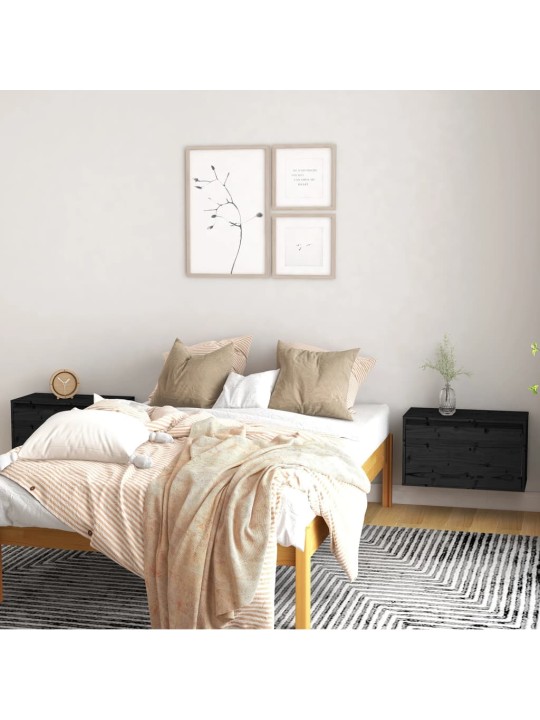 Nástěnné skříňky 2 ks černé 60x30x35 cm masivní borové dřevo