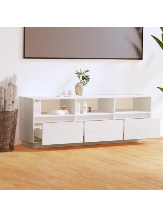 TV skříňka bílá 140 x 37 x 50 cm masivní borové dřevo