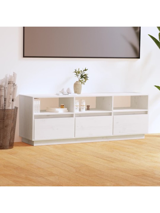 TV skříňka bílá 140 x 37 x 50 cm masivní borové dřevo