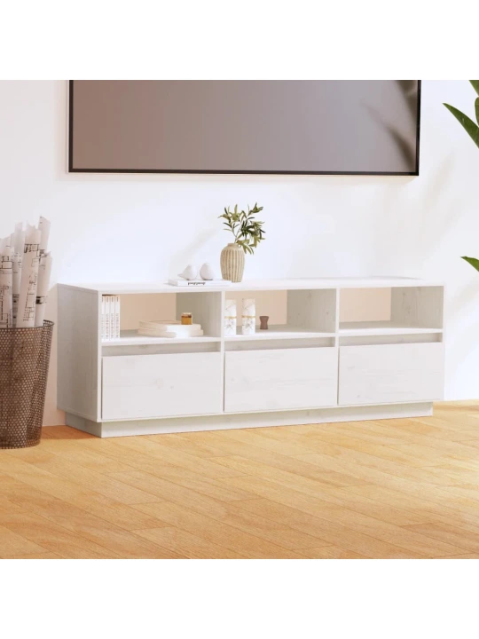 TV skříňka bílá 140 x 37 x 50 cm masivní borové dřevo
