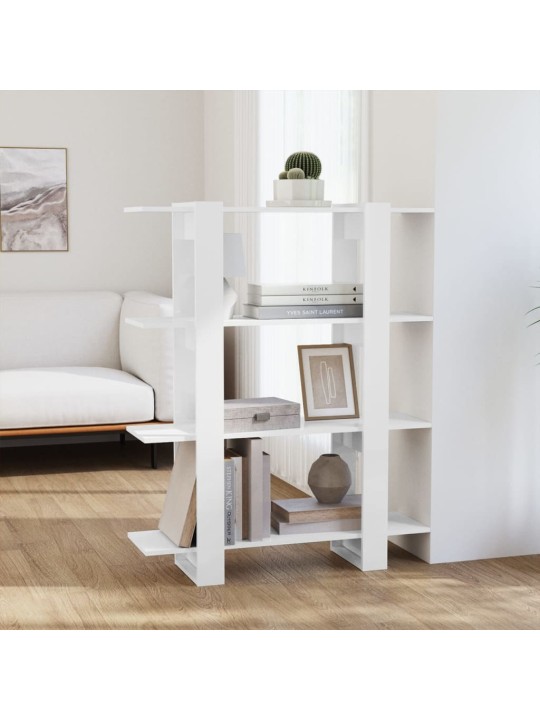 Knihovna / dělicí stěna bílá s vysokým leskem 100x30x123,5 cm