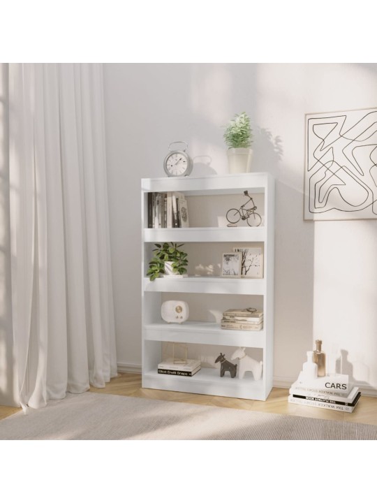 Knihovna / dělicí stěna bílá vysoký lesk 80x30x135 cm kompozit