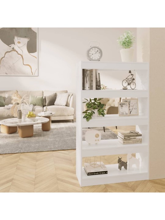 Knihovna / dělicí stěna bílá vysoký lesk 80x30x135 cm kompozit