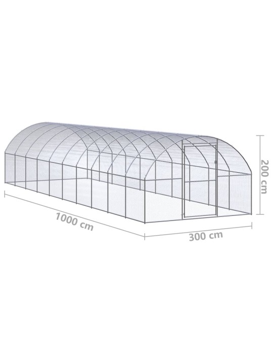 Venkovní klec pro kuřata 3 x 10 x 2 m pozinkovaná ocel