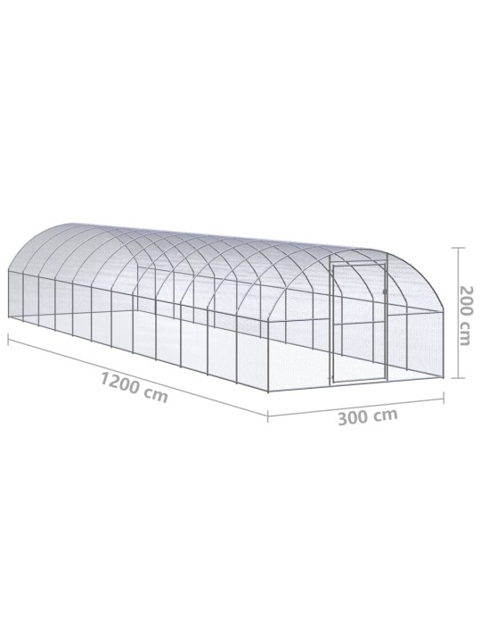 Venkovní klec pro kuřata 3 x 12 x 2 m pozinkovaná ocel