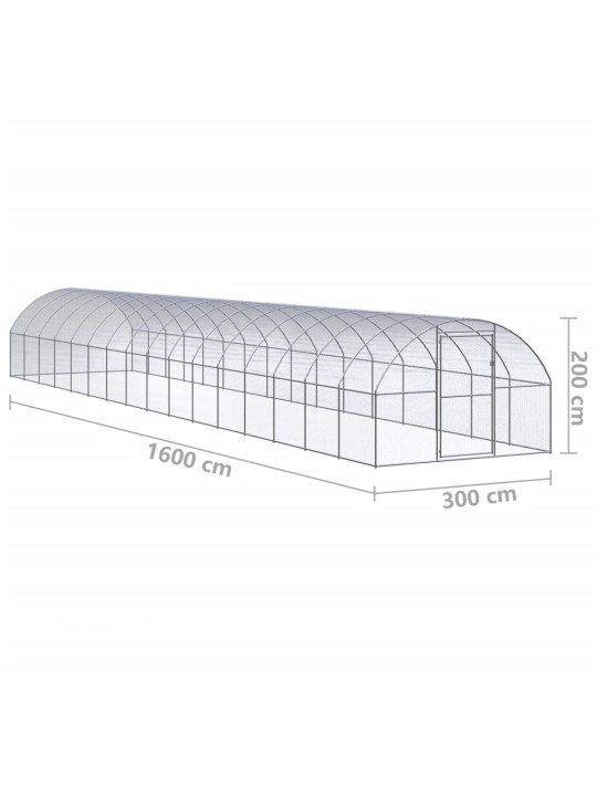 Venkovní klec pro kuřata 3 x 16 x 2 m pozinkovaná ocel