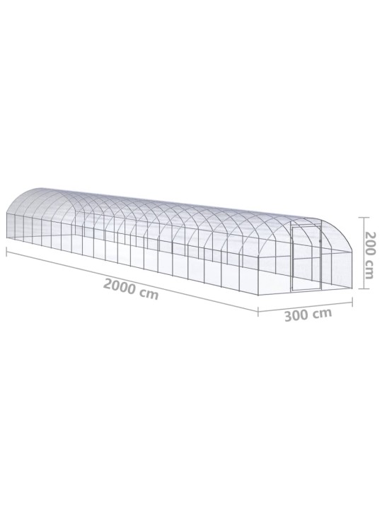Venkovní klec pro kuřata 3 x 20 x 2 m pozinkovaná ocel