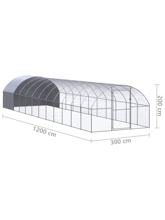 Venkovní klec pro kuřata 3 x 12 x 2 m pozinkovaná ocel