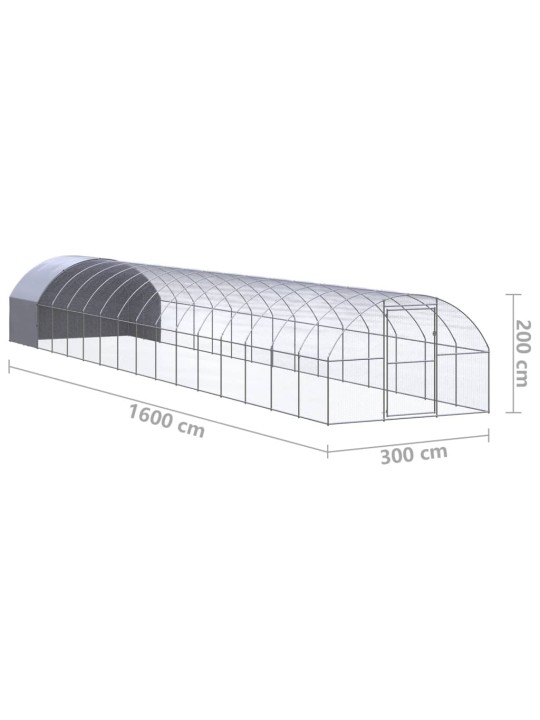 Venkovní klec pro kuřata 3 x 16 x 2 m pozinkovaná ocel