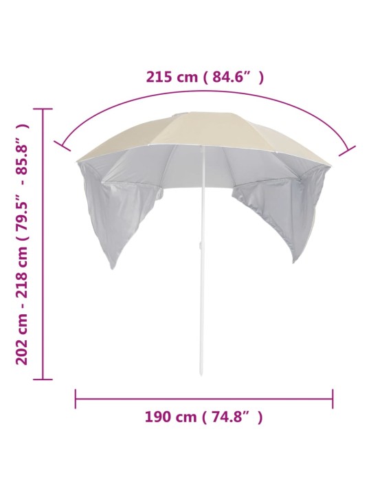 Plážový slunečník s bočními stěnami pískový 215 cm