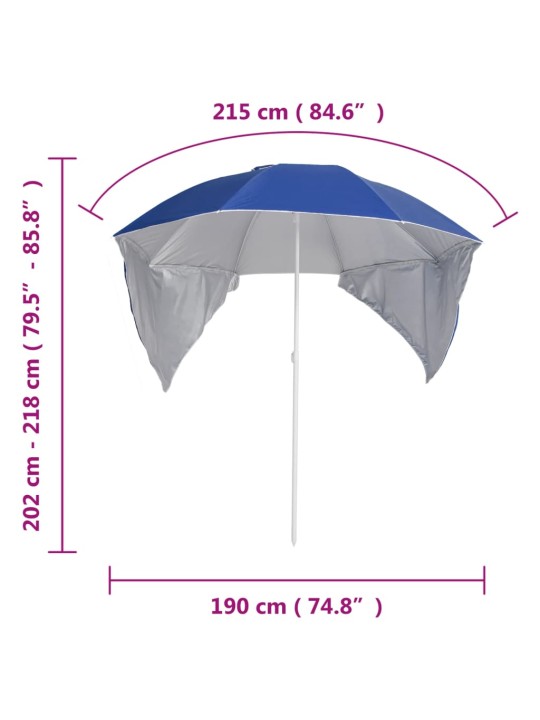 Plážový slunečník s bočními stěnami modrý 215 cm