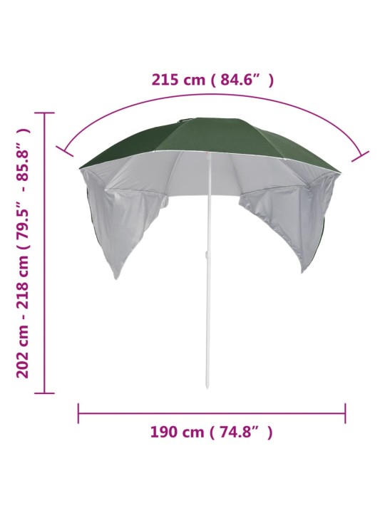 Plážový slunečník s bočními stěnami zelený 215 cm