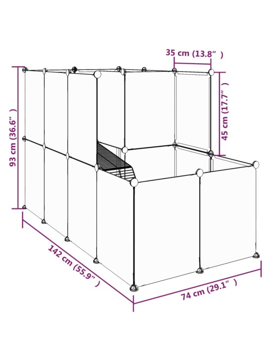 Klec pro malá zvířata průhledná 142 x 74 x 93 cm PP a ocel