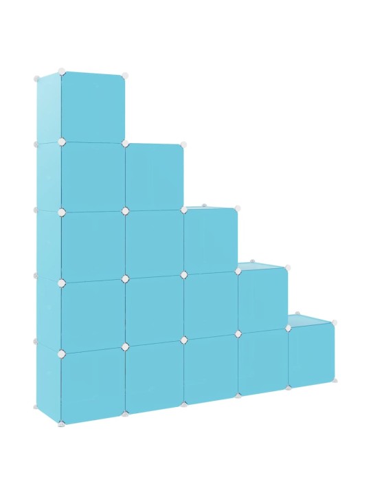Dětská modulární skříň s 15 úložnými boxy modrá PP