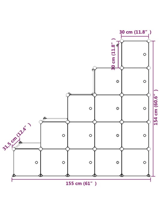 Dětská modulární skříň s 15 úložnými boxy modrá PP