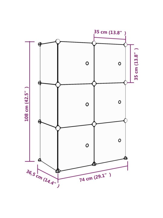 Dětská modulární skříň s 6 úložnými boxy růžová PP