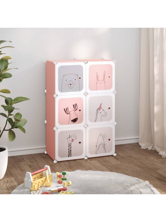 Dětská modulární skříň s 6 úložnými boxy růžová PP