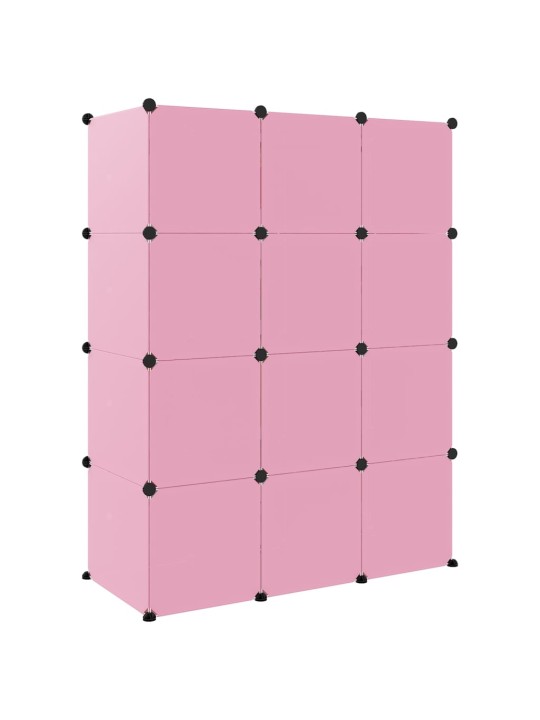 Dětská modulární skříň s 12 úložnými boxy růžová PP