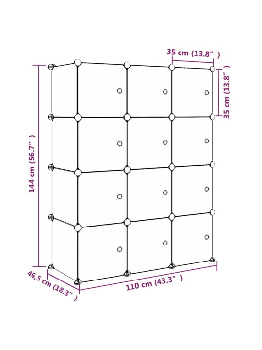 Dětská modulární skříň s 12 úložnými boxy růžová PP
