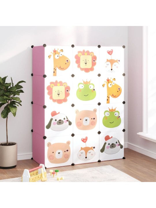Dětská modulární skříň s 12 úložnými boxy růžová PP