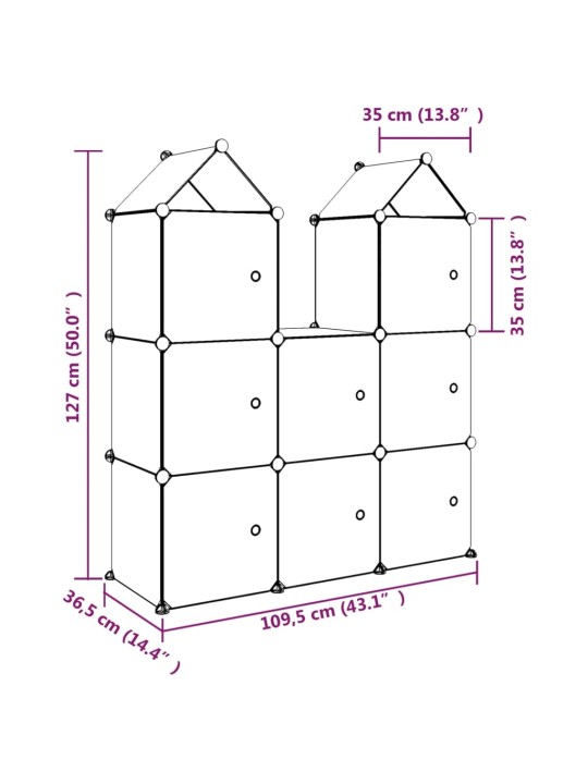 Dětská modulární skříň s 8 úložnými boxy modrá PP