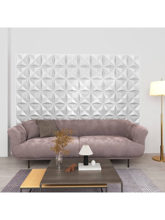 3D nástěnné panely 24 ks 50 x 50 cm origami bílé 6 m²