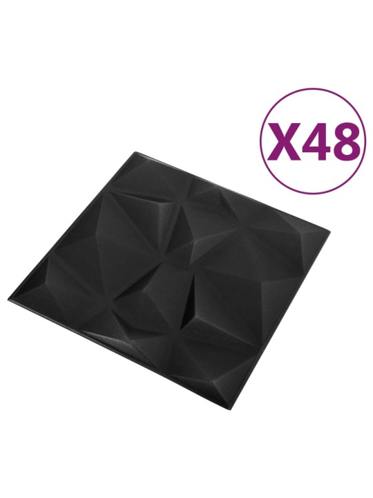 3D nástěnné panely 48 ks 50 x 50 cm diamant černé 12 m²