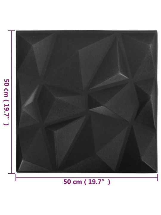 3D nástěnné panely 48 ks 50 x 50 cm diamant černé 12 m²