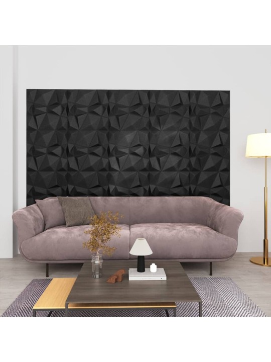 3D nástěnné panely 48 ks 50 x 50 cm diamant černé 12 m²