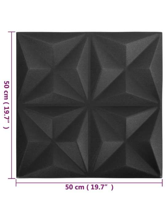 3D nástěnné panely 24 ks 50 x 50 cm origami černé 6 m²