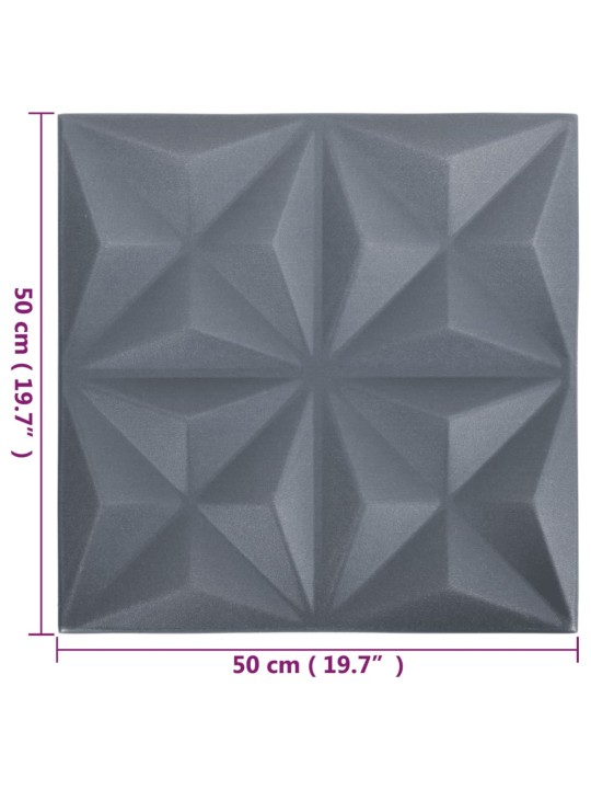 3D nástěnné panely 24 ks 50 x 50 cm origami šedé 6 m²