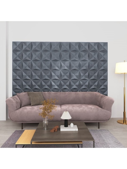 3D nástěnné panely 24 ks 50 x 50 cm origami šedé 6 m²