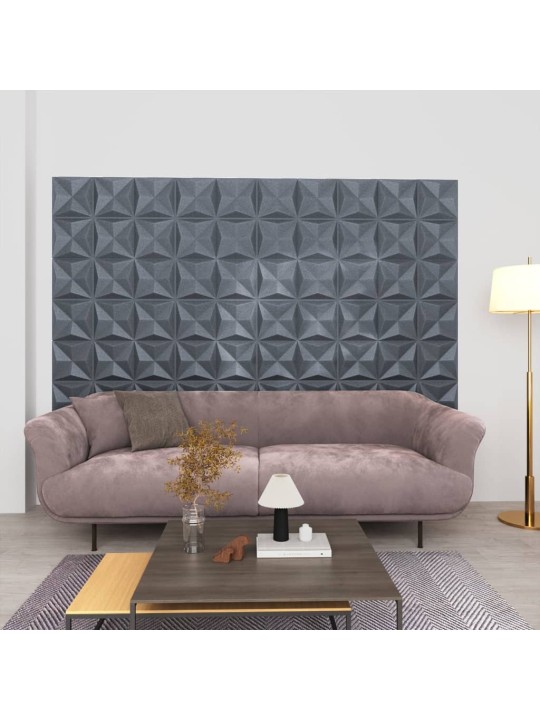 3D nástěnné panely 48 ks 50 x 50 cm origami šedé 12 m²