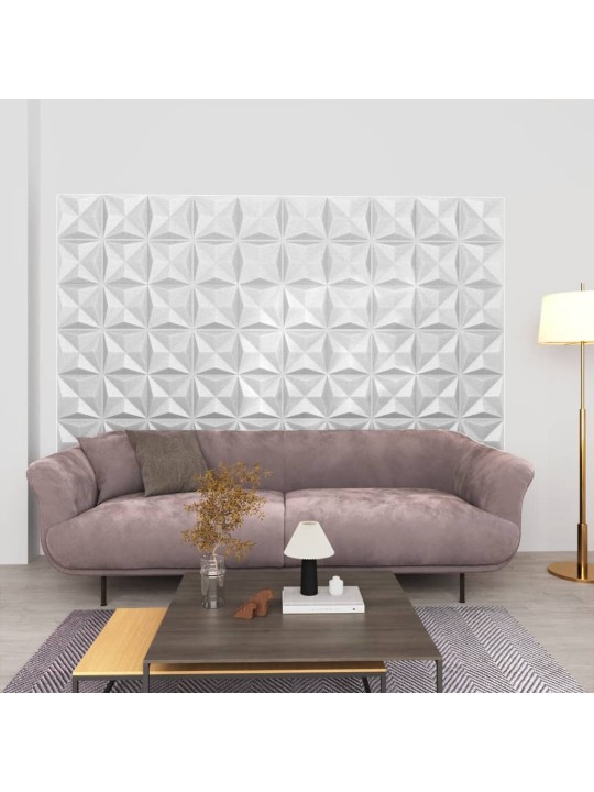 3D nástěnné panely 12 ks 50 x 50 cm origami bílé 3 m²