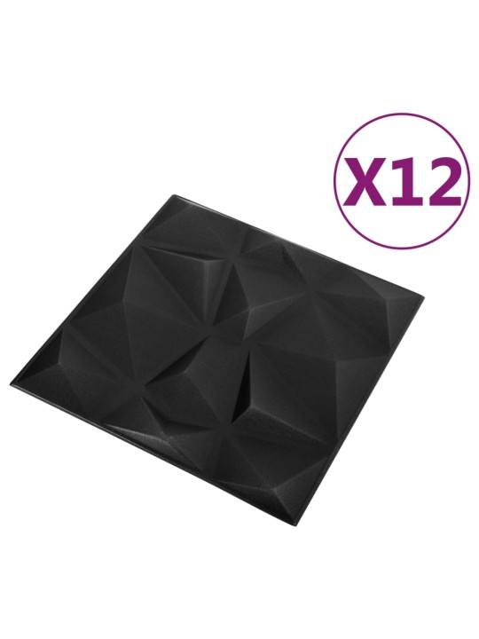 3D nástěnné panely 12 ks 50 x 50 cm diamant černé 3 m²