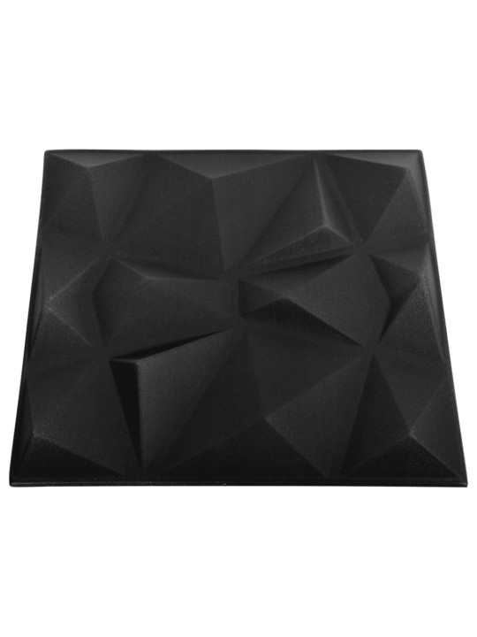 3D nástěnné panely 12 ks 50 x 50 cm diamant černé 3 m²