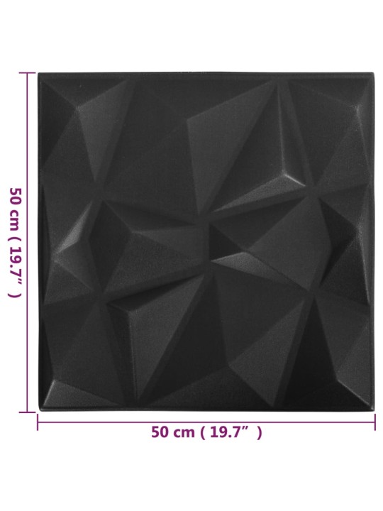 3D nástěnné panely 12 ks 50 x 50 cm diamant černé 3 m²