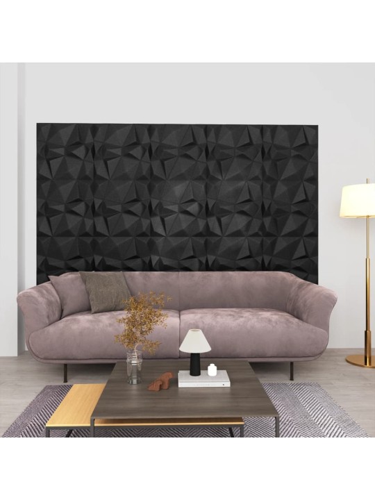3D nástěnné panely 12 ks 50 x 50 cm diamant černé 3 m²
