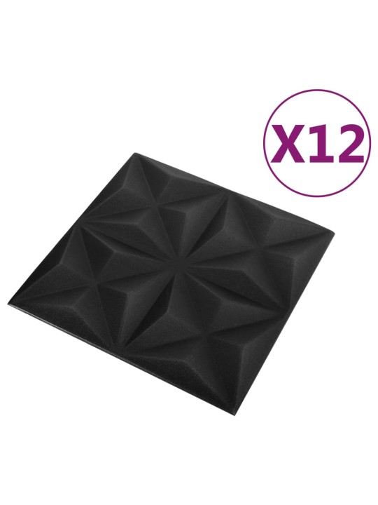 3D nástěnné panely 12 ks 50 x 50 cm origami černé 3 m²