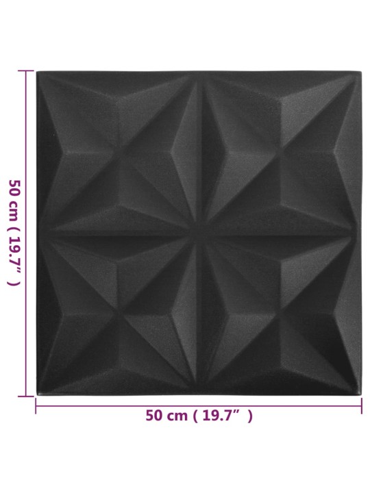 3D nástěnné panely 12 ks 50 x 50 cm origami černé 3 m²