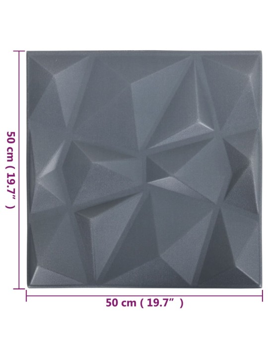 3D nástěnné panely 12 ks 50 x 50 cm diamant šedé 3 m²