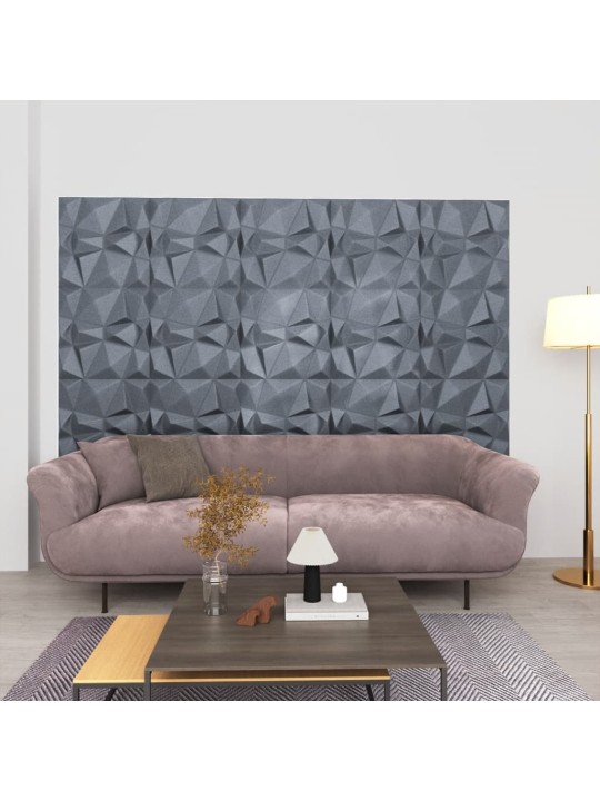 3D nástěnné panely 12 ks 50 x 50 cm diamant šedé 3 m²
