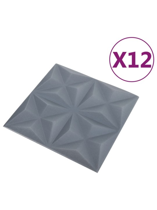 3D nástěnné panely 12 ks 50 x 50 cm origami šedé 3 m²