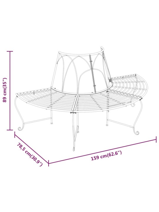 Půlkruhové lavice kolem stromu 2 ks Ø 159 cm černé ocel