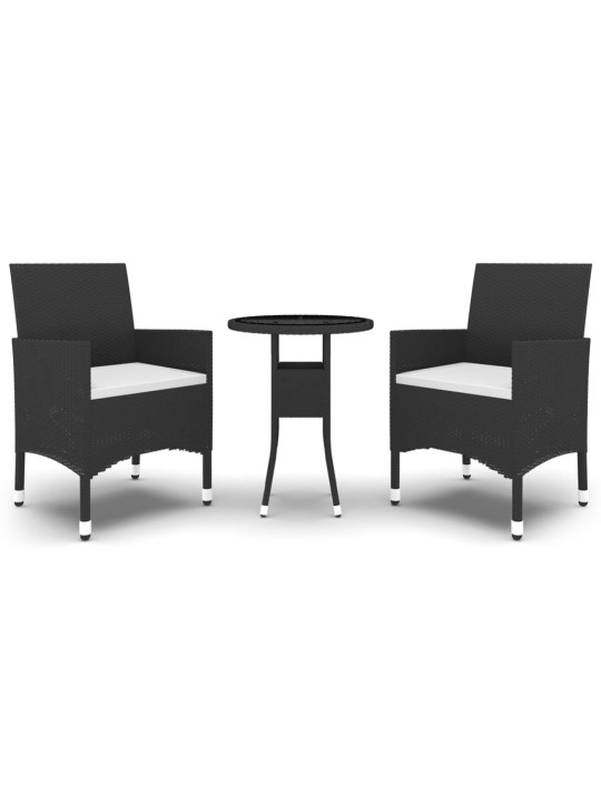 3dílný zahradní bistro set polyratan a tvrzené sklo černý