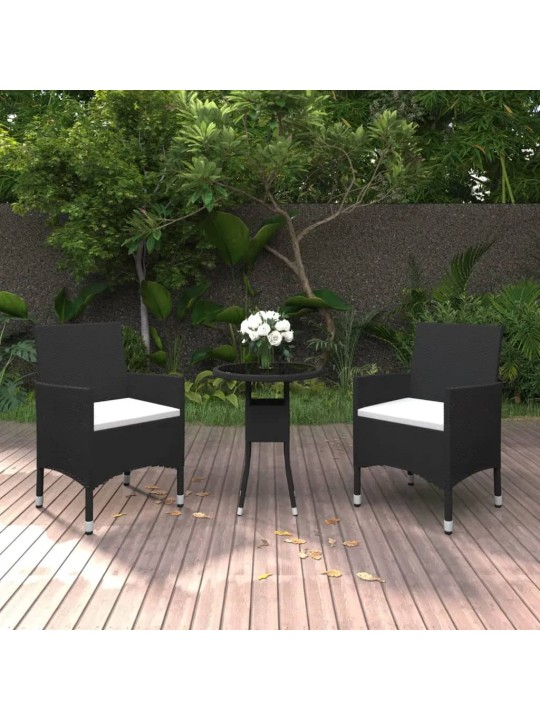 3dílný zahradní bistro set polyratan a tvrzené sklo černý