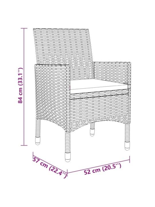 3dílný zahradní bistro set polyratan a tvrzené sklo hnědý