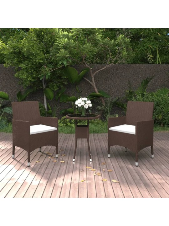 3dílný zahradní bistro set polyratan a tvrzené sklo hnědý