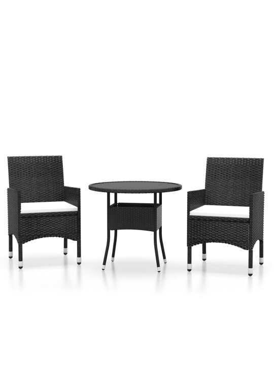 3dílný zahradní bistro set polyratan a tvrzené sklo černý